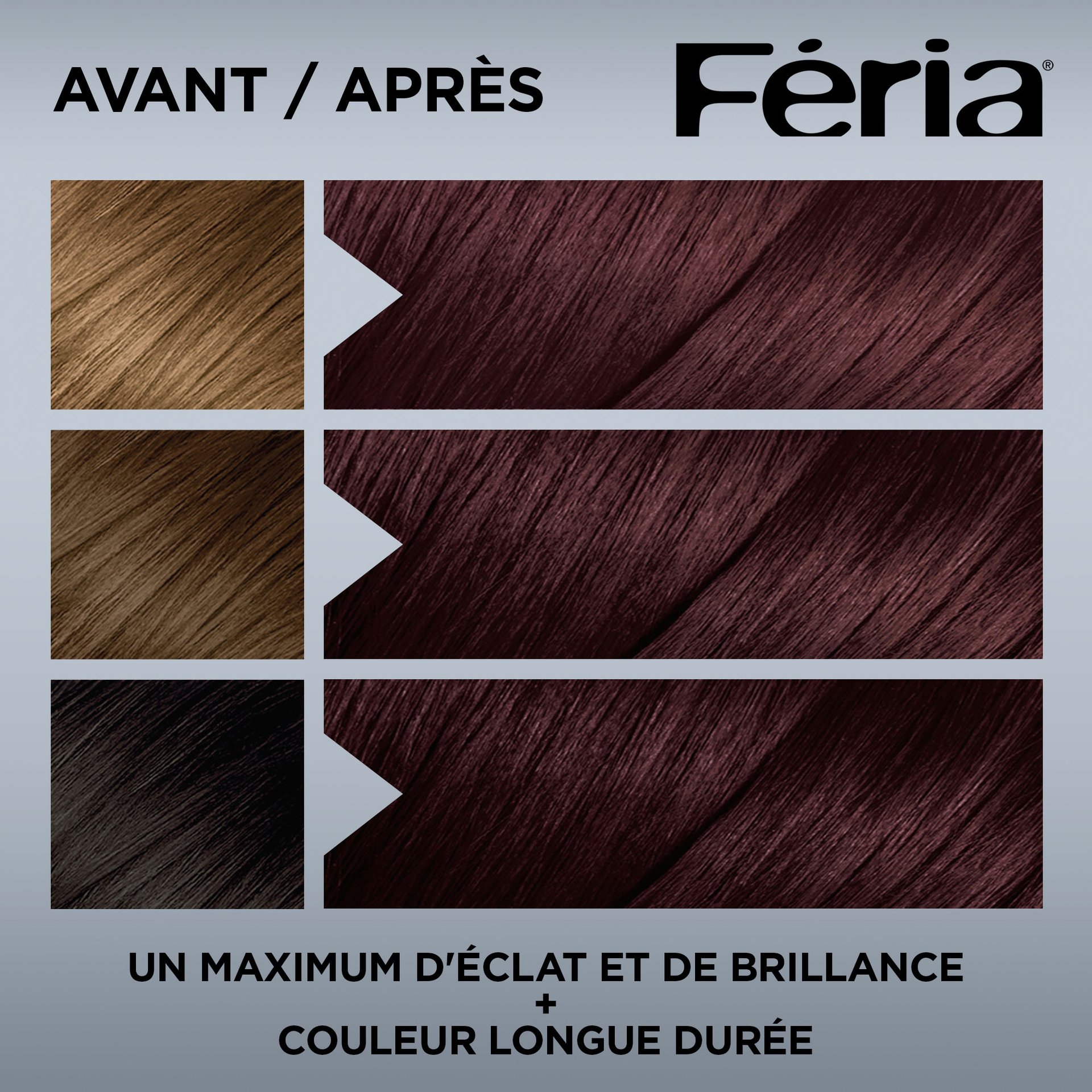 Avant et après la coloration Feria 36 Bordeaux Brun Profond